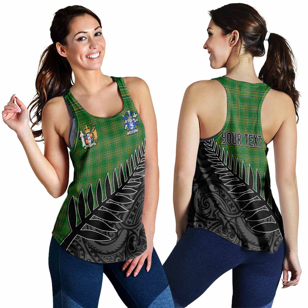 Tartan Vibes Clothing Treacy Irish Clan Tartan Women's Racerback Tanks with Coat of Arms New Zealand Silver Fern Half Style