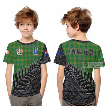 Treacy Irish Clan Tartan Kid T-Shirt with Coat of Arms New Zealand Silver Fern Half Style