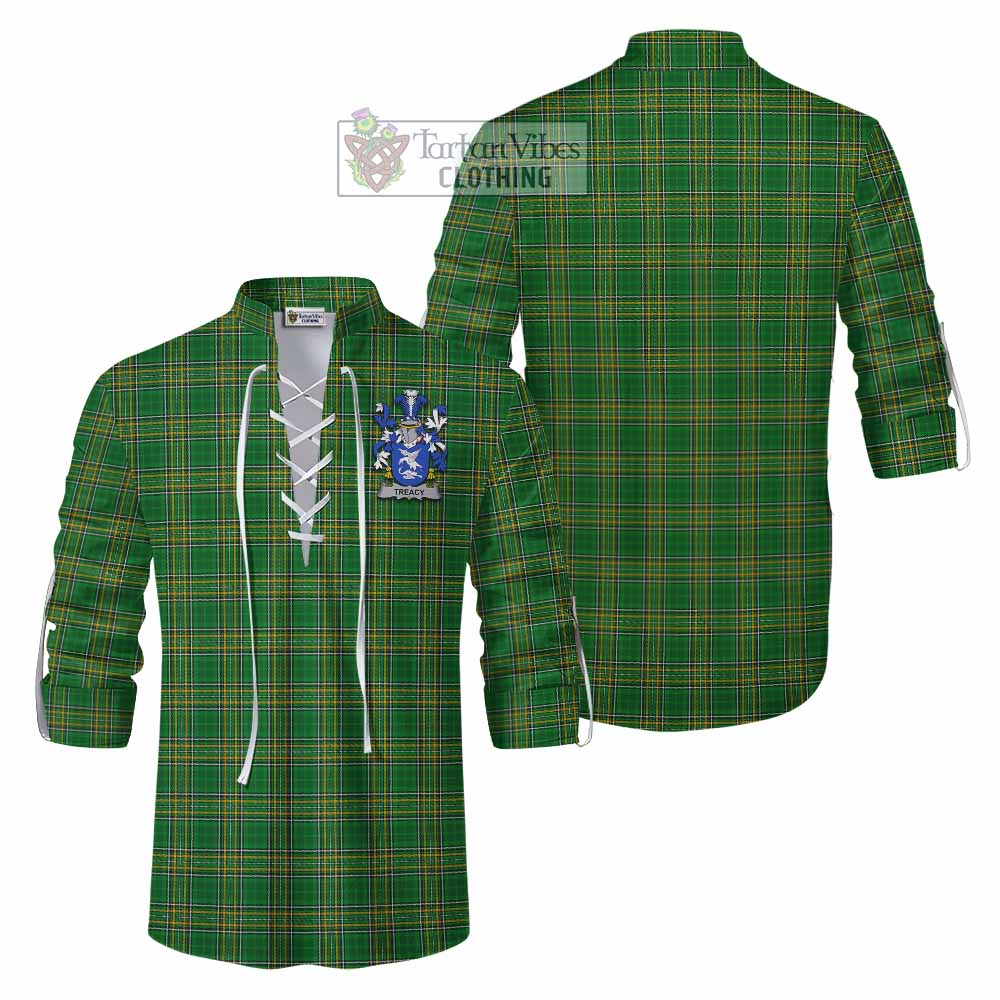 Tartan Vibes Clothing Treacy Irish Clan Tartan Ghillie Kilt Shirt with Coat of Arms
