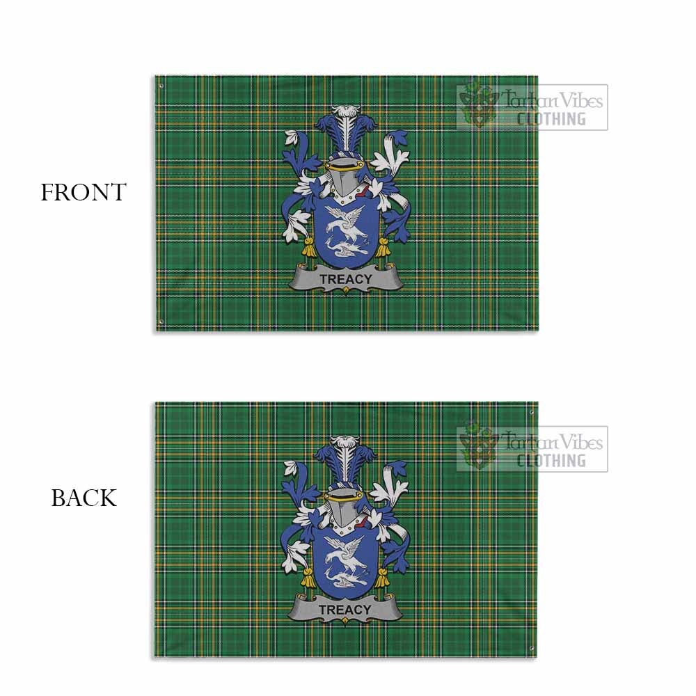 Tartan Vibes Clothing Treacy Irish Clan Tartan House Flag with Coat of Arms