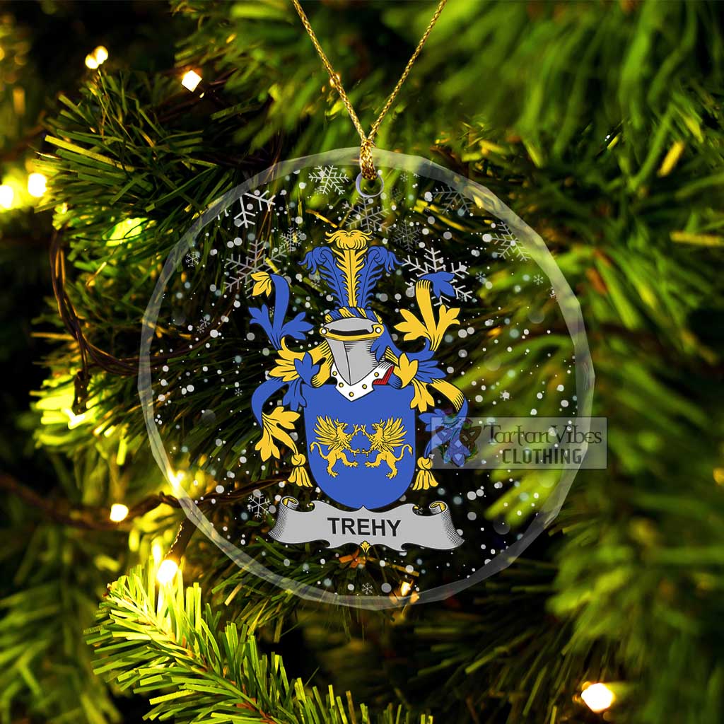 Trehy Irish Clan Christmas Glass Ornament with Coat of Arms Transparent Glass Circle - 2D-tartanvibesclothing