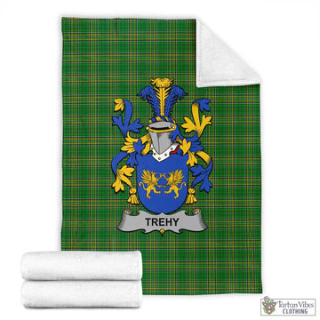 Tartan Vibes Clothing Trehy Irish Clan Tartan Blanket with Coat of Arms