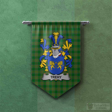 Tartan Vibes Clothing Trehy Irish Clan Tartan Gonfalon, Tartan Banner with Coat of Arms