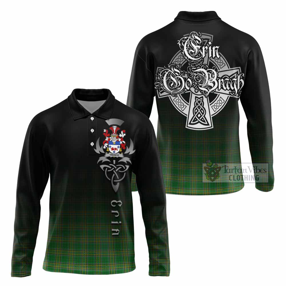 Tartan Vibes Clothing Trench Irish Clan Long Sleeve Polo Shirt with Coat of Arms Erin Go Bragh Celtic Inspired