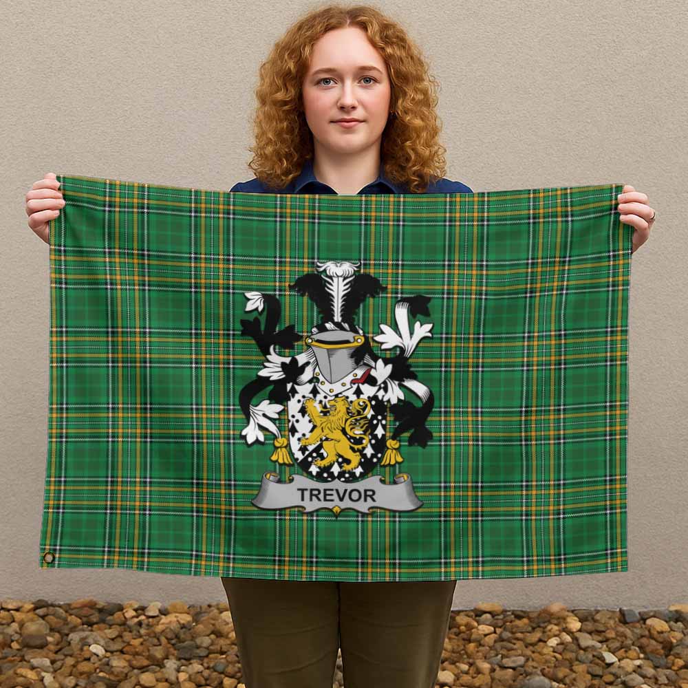Tartan Vibes Clothing Trevor Irish Clan Tartan House Flag with Coat of Arms