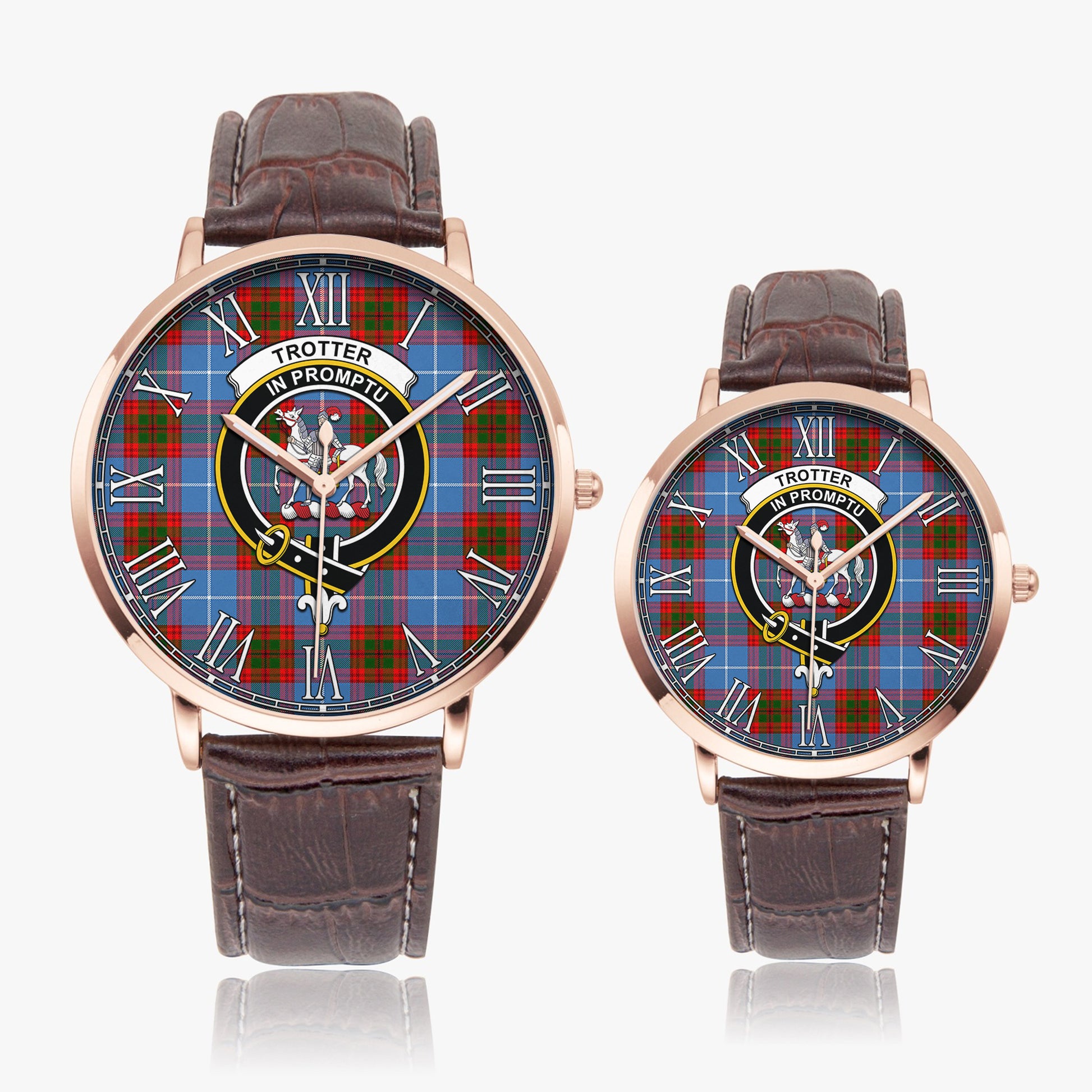 Trotter Tartan Family Crest Leather Strap Quartz Watch - Tartanvibesclothing