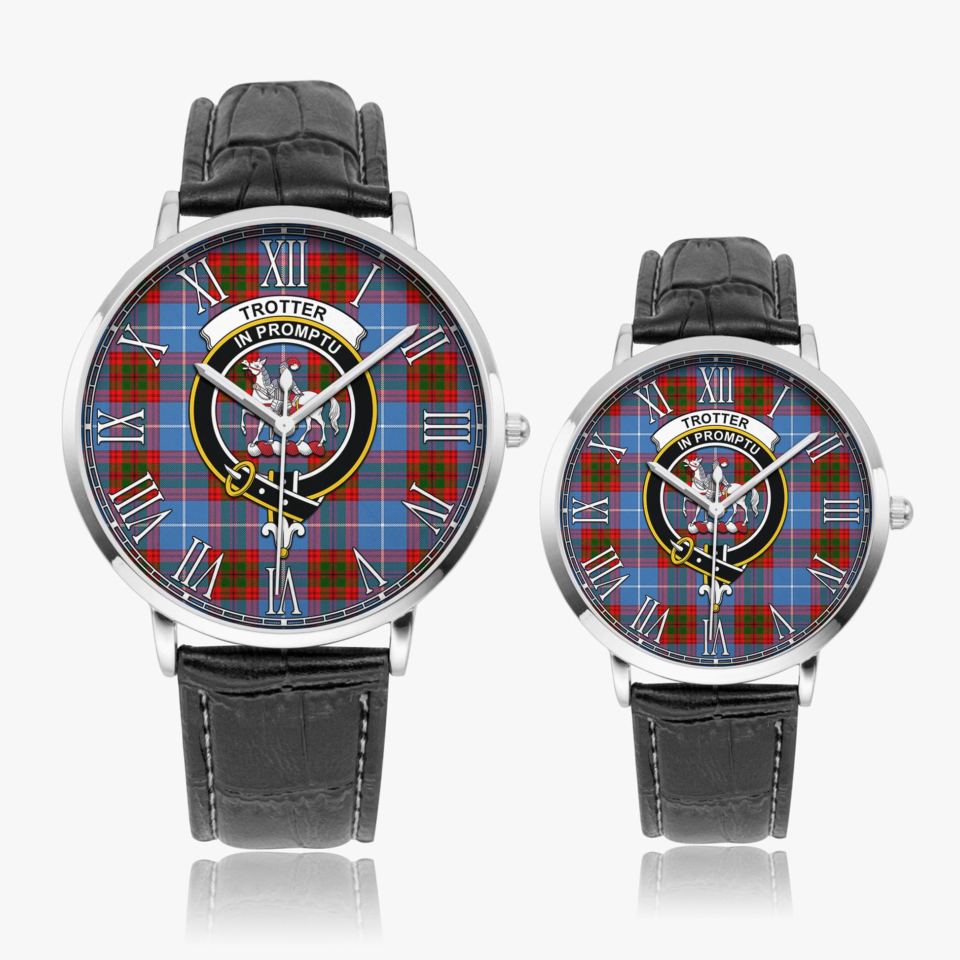 Trotter Tartan Family Crest Leather Strap Quartz Watch - Tartanvibesclothing