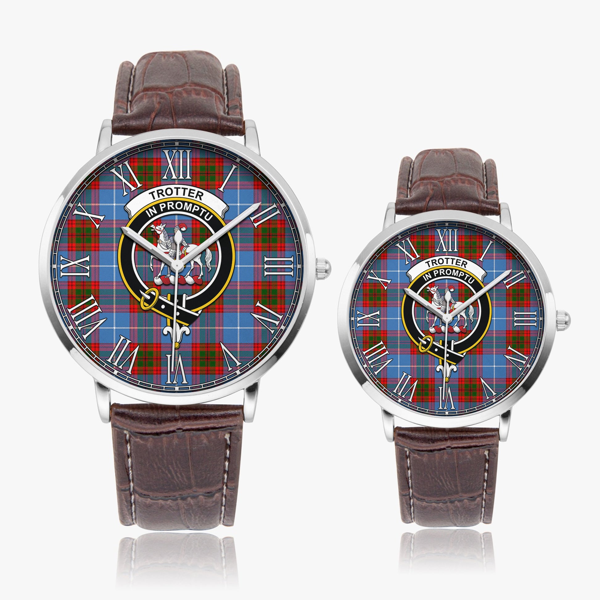 Trotter Tartan Family Crest Leather Strap Quartz Watch - Tartanvibesclothing