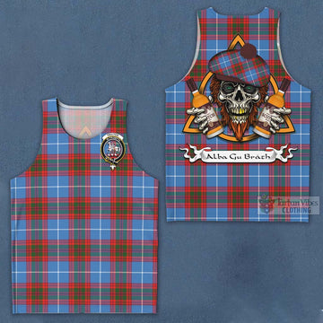 Trotter Tartan Men's Tank Top with Family Crest and Bearded Skull Holding Bottles of Whiskey Men - Tartan Vibes Clothing