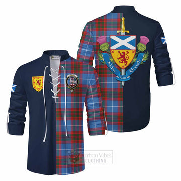 Trotter Tartan Ghillie Kilt Shirt Alba with Scottish Lion Royal Arm Half Style Men - Tartan Vibes Clothing