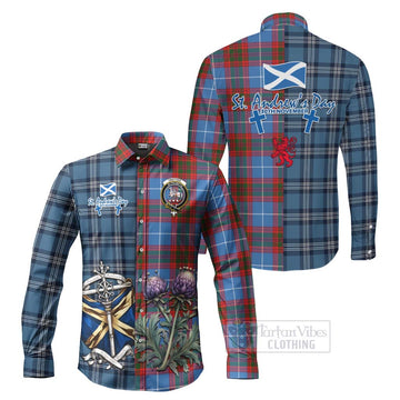 Trotter Tartan Long Sleeve Button Shirt Happy St. Andrew's Day Half Tartan Style Men's Shirt S - Tartan Vibes Clothing