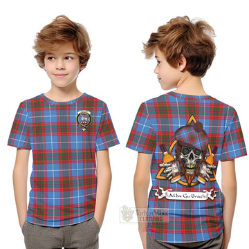 Trotter Tartan Kid T-Shirt with Family Crest and Bearded Skull Holding Bottles of Whiskey Youth XL Size14 - Tartan Vibes Clothing