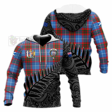 Trotter Crest Tartan Knitted Hoodie with New Zealand Silver Fern Half Style Unisex Knitted Pullover Hoodie - Tartan Vibes Clothing