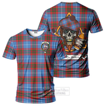 Trotter Tartan T-Shirt with Family Crest and Bearded Skull Holding Bottles of Whiskey Kid's Shirt - Tartan Vibes Clothing