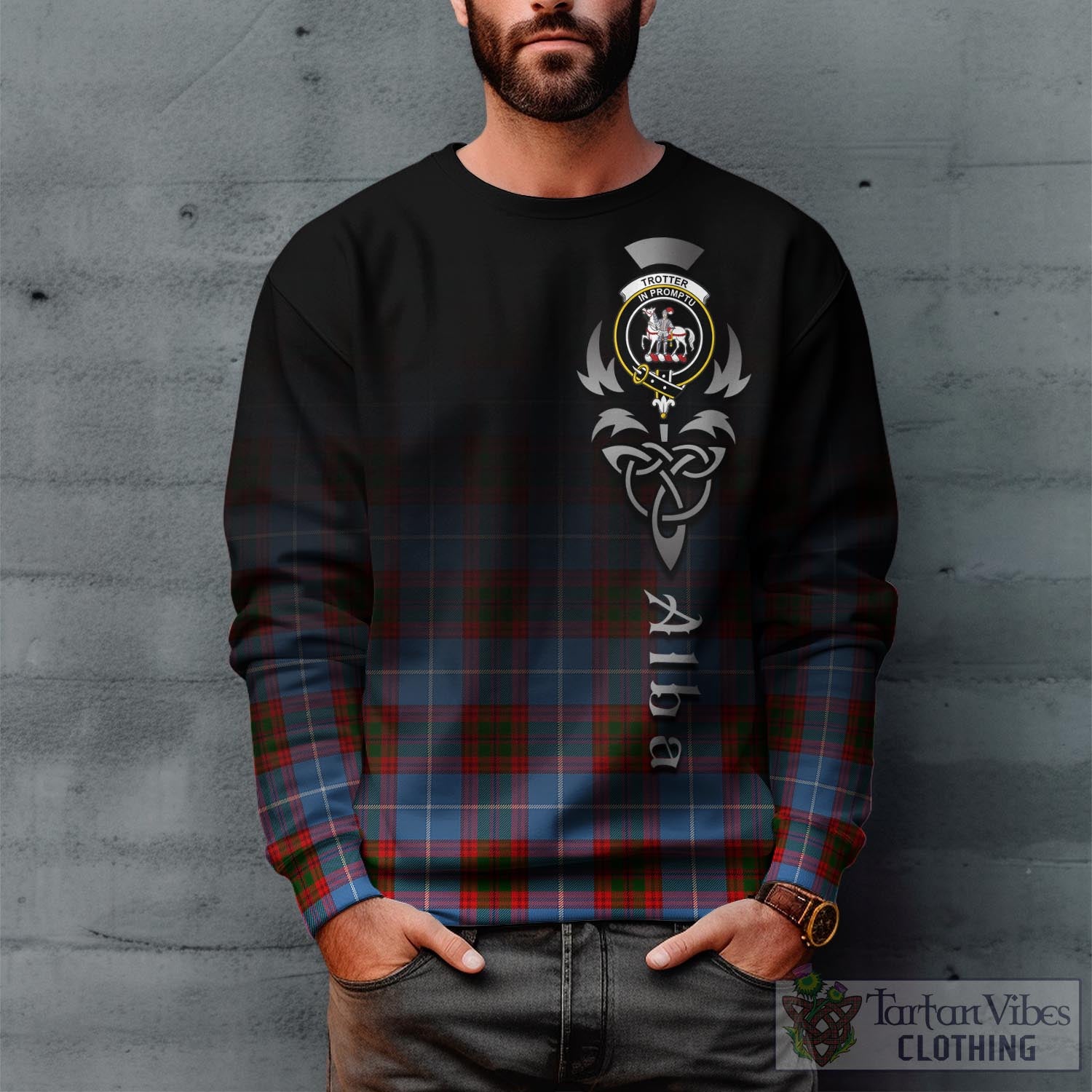 Trotter Tartan Sweatshirt Featuring Alba Gu Brath Family Crest Celtic Inspired Unisex - Tartan Vibes Clothing