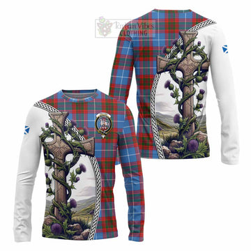 Trotter Tartan Long Sleeve T-Shirt with Family Crest and St. Andrew's Cross Accented by Thistle Vines Unisex - Tartan Vibes Clothing