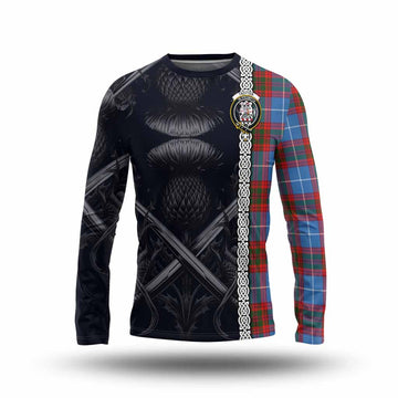 Trotter Tartan Long Sleeve T-Shirt with Family Crest Cross Sword Thistle Celtic Vibes Unisex - Tartan Vibes Clothing