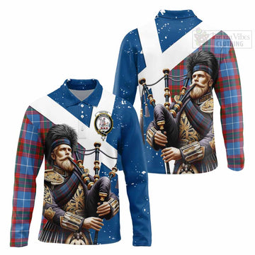 Trotter Tartan Long Sleeve Polo Shirt with Family Crest Scottish Bagpiper Vibes Unisex - Tartan Vibes Clothing