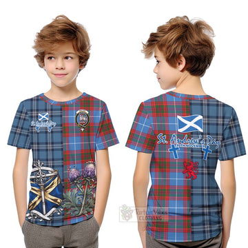 Trotter Tartan Kid T-Shirt Happy St. Andrew's Day Half Tartan Style Youth XL Size14 - Tartan Vibes Clothing