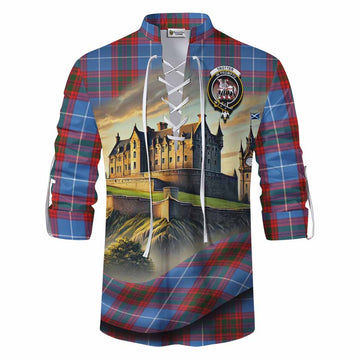 Trotter Tartan Family Crest Ghillie Kilt Shirt with Scottish Ancient Castle Style Men - Tartan Vibes Clothing