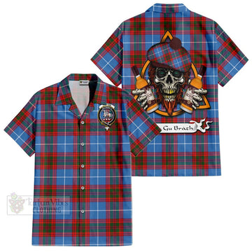 Trotter Tartan Hawaiian Shirt with Family Crest and Bearded Skull Holding Bottles of Whiskey Kid - Tartan Vibes Clothing