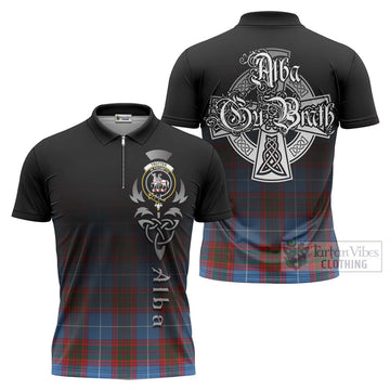 Trotter Tartan Zipper Polo Shirt Featuring Alba Gu Brath Family Crest Celtic Inspired Unisex - Tartan Vibes Clothing