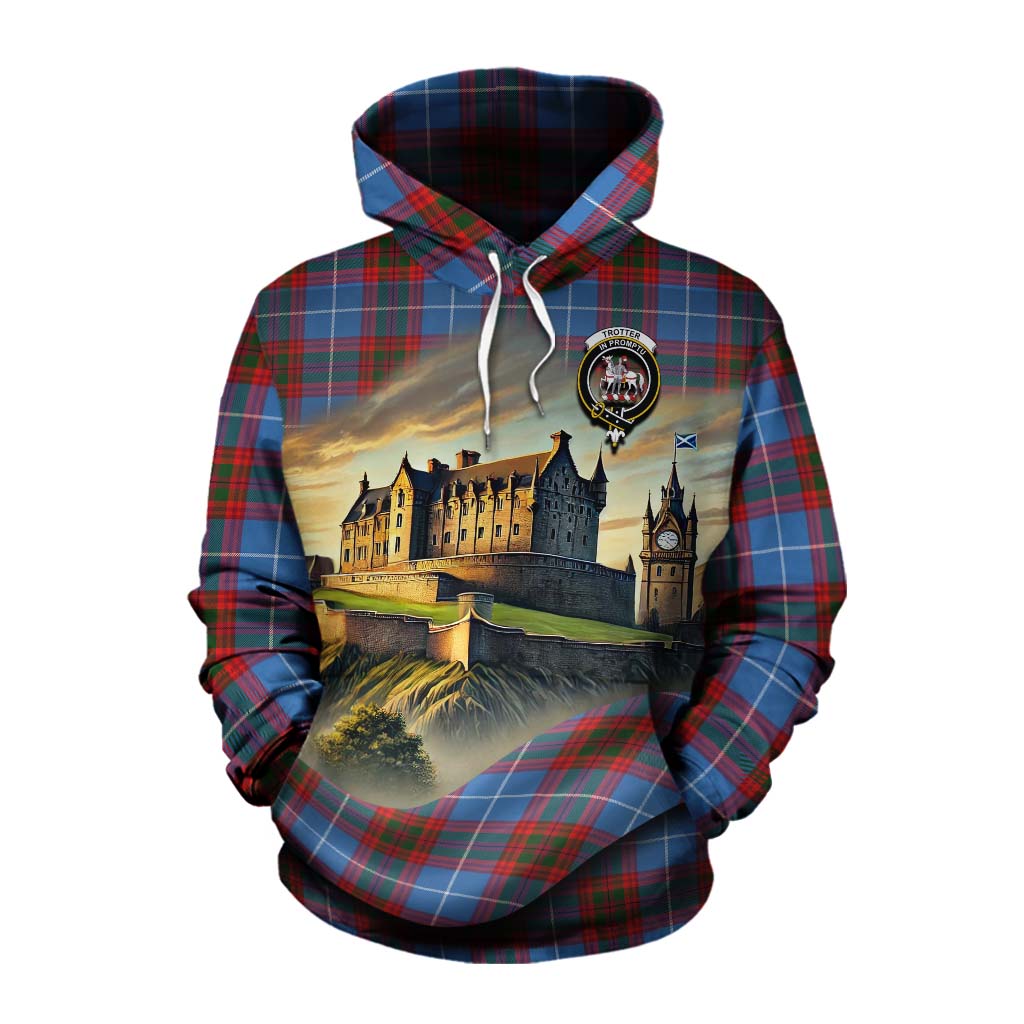 Trotter Tartan Family Crest Cotton Hoodie with Scottish Ancient Castle Style Pullover Hoodie XS - Tartan Vibes Clothing