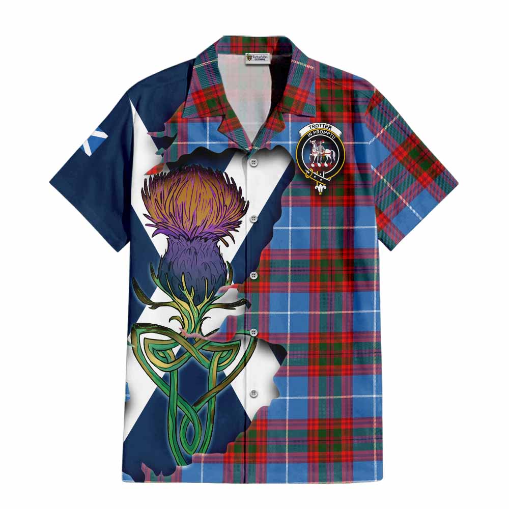 Tartan Vibes Clothing Trotter Tartan Family Crest Short Sleeve Button Shirt Scottish Thistle Celtic Inspired