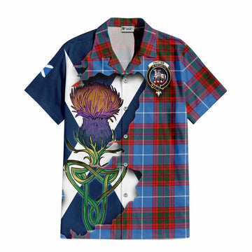 Tartan Vibes Clothing Trotter Tartan Family Crest Short Sleeve Button Shirt Scottish Thistle Celtic Inspired