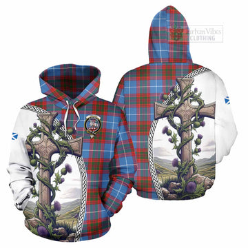 Trotter Tartan Hoodie with Family Crest and St. Andrew's Cross Accented by Thistle Vines Zip Hoodie - Tartan Vibes Clothing
