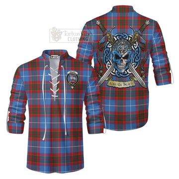 Trotter Tartan Ghillie Kilt Shirt with Family Crest Celtic Skull Style Men - Tartan Vibes Clothing