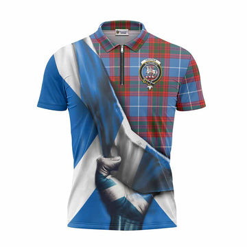 Trotter Tartan Zipper Polo Shirt with Family Crest Scotland Patriotic Style Unisex - Tartan Vibes Clothing