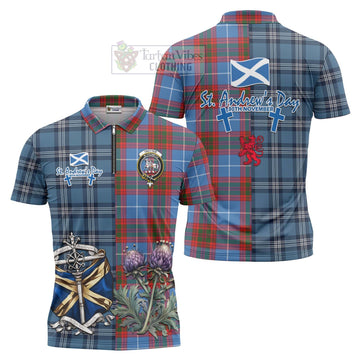 Trotter Tartan Zipper Polo Shirt Happy St. Andrew's Day Half Tartan Style Unisex - Tartan Vibes Clothing