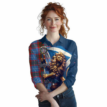 Trotter Tartan Family Crest Women's Casual Shirt with Scottish Majestic Lion Female - Tartan Vibes Clothing