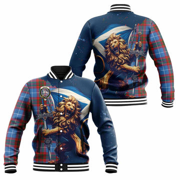 Trotter Tartan Family Crest Baseball Jacket with Scottish Majestic Lion Unisex - Tartan Vibes Clothing