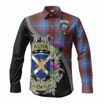Trotter Tartan Family Crest Long Sleeve Button Shirt Lion Rampant Royal Thistle Shield Celtic Inspired Men's Shirt S - Tartan Vibes Clothing