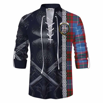 Trotter Tartan Ghillie Kilt Shirt with Family Crest Cross Sword Thistle Celtic Vibes Men - Tartan Vibes Clothing