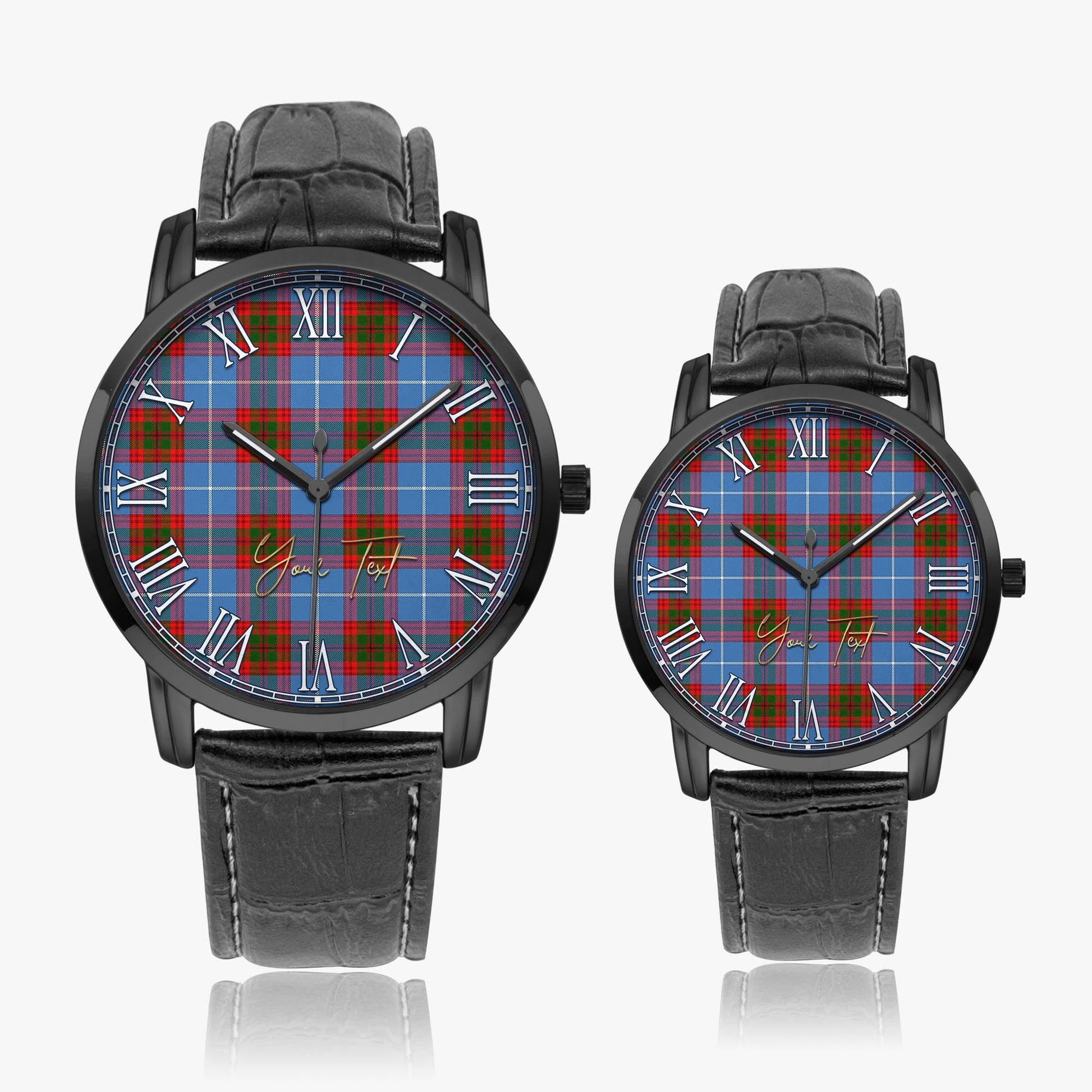 Trotter Tartan Personalized Your Text Leather Trap Quartz Watch Wide Type Black Case With Black Leather Strap - Tartanvibesclothing Shop