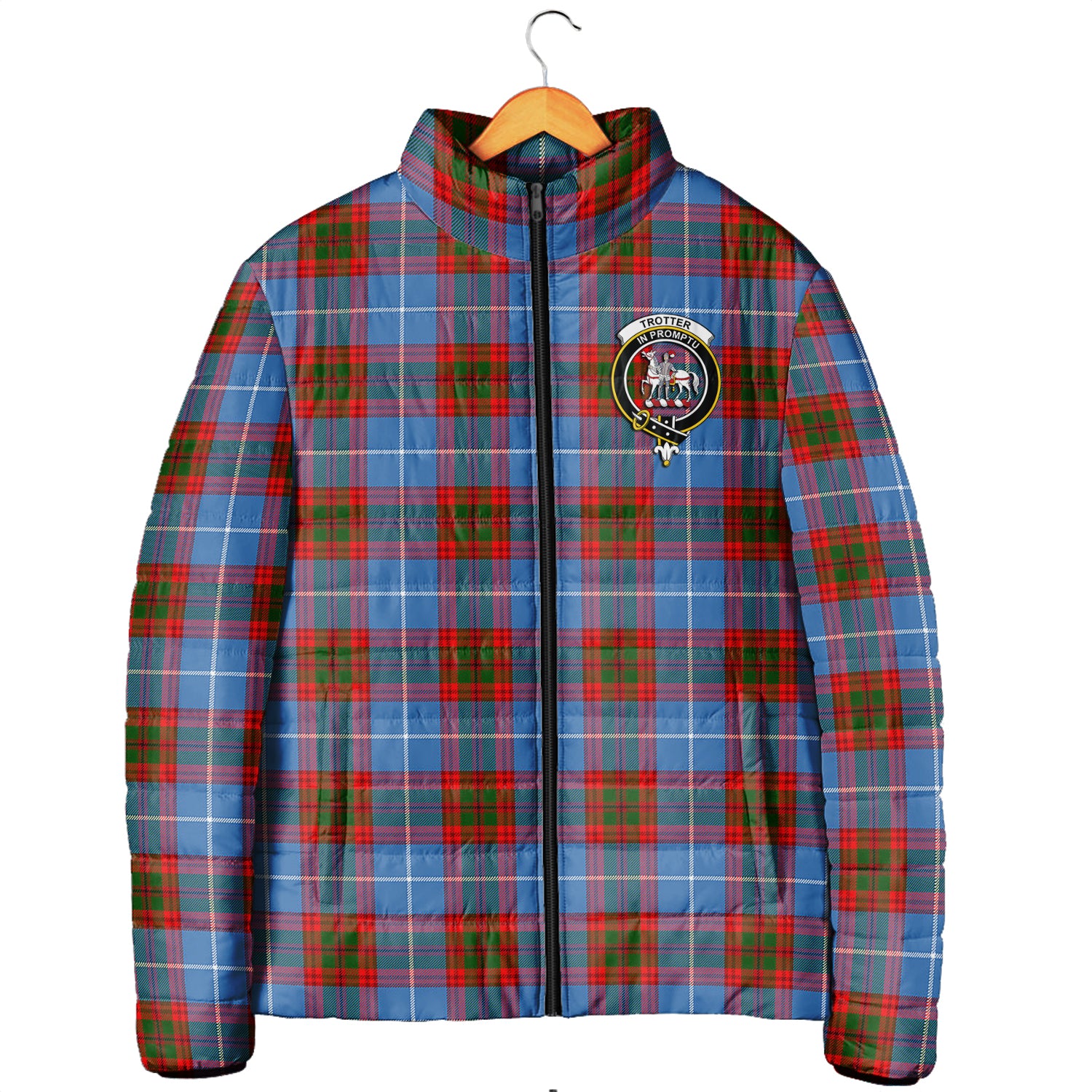 Trotter Tartan Padded Jacket with Family Crest Men's Padded Jacket - Tartan Vibes Clothing