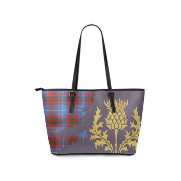 Tartan Vibes Clothing Trotter Tartan Leather Tote Bag Gold Thistle Style