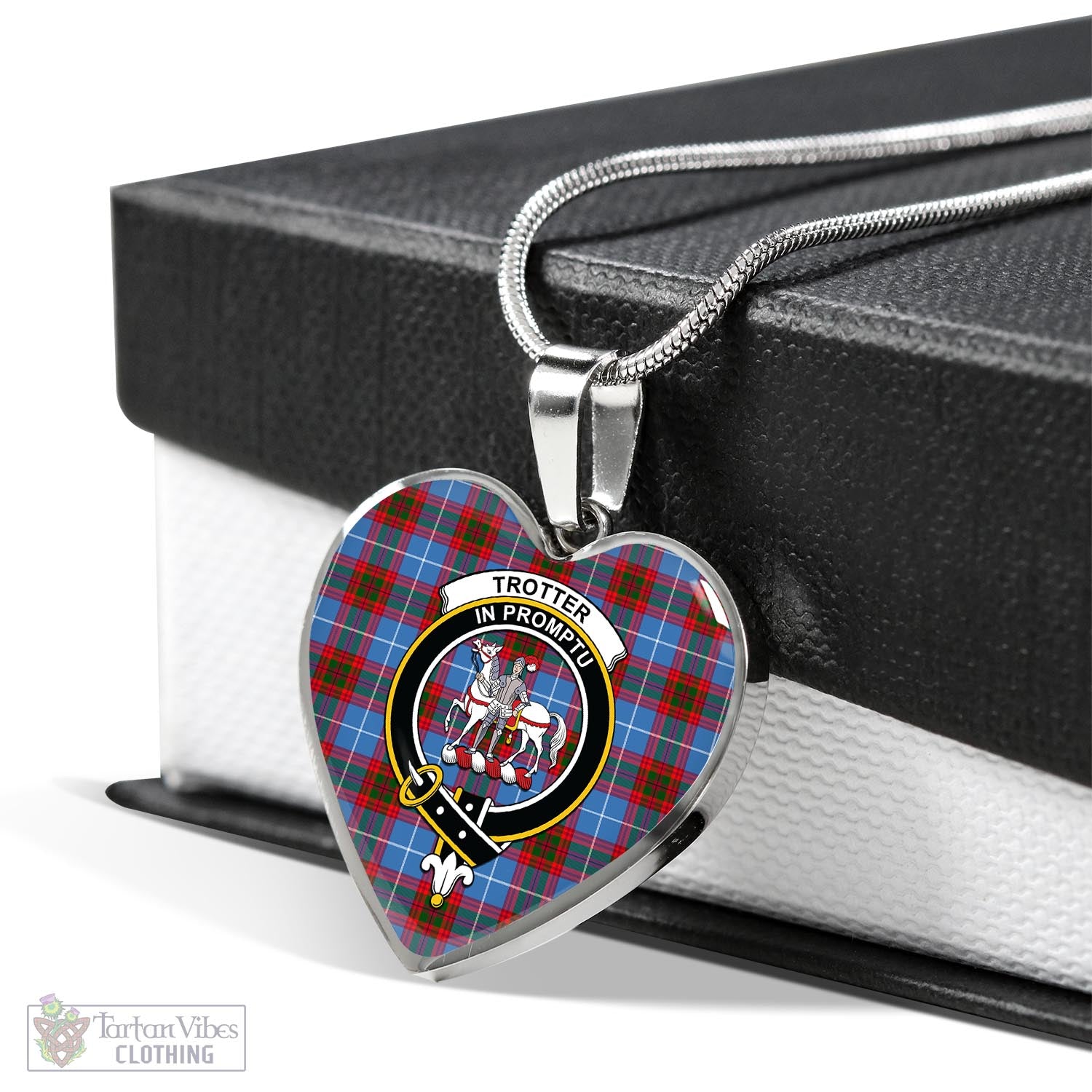 Trotter Tartan Heart Necklace with Family Crest Luxury Necklace (Silver) No - Tartan Vibes Clothing