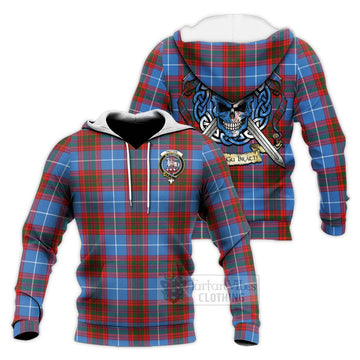 Trotter Tartan Knitted Hoodie with Family Crest Celtic Skull Style Unisex Knitted Pullover Hoodie - Tartan Vibes Clothing