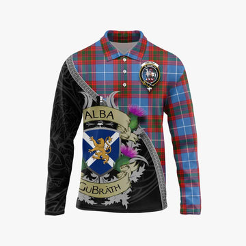 Trotter Tartan Family Crest Long Sleeve Polo Shirt Lion Rampant Royal Thistle Shield Celtic Inspired Unisex - Tartan Vibes Clothing