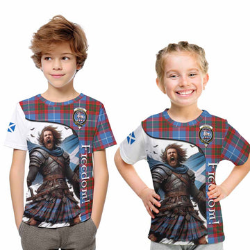 Tartan Vibes Clothing Trotter Crest Tartan Kid T-Shirt Inspired by the Freedom of Scottish Warrior