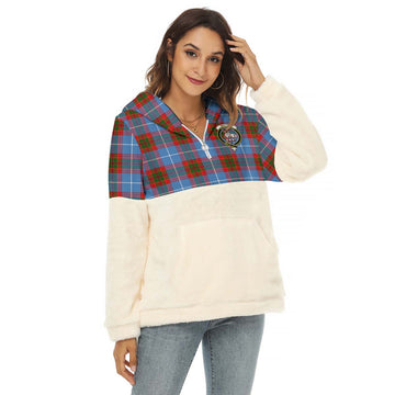 Trotter Tartan Half Style Women's Borg Fleece Hoodie with Half Zip with Family Crest