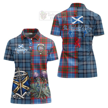 Trotter Tartan Women's Polo Shirt Happy St. Andrew's Day Half Tartan Style Women - Tartan Vibes Clothing