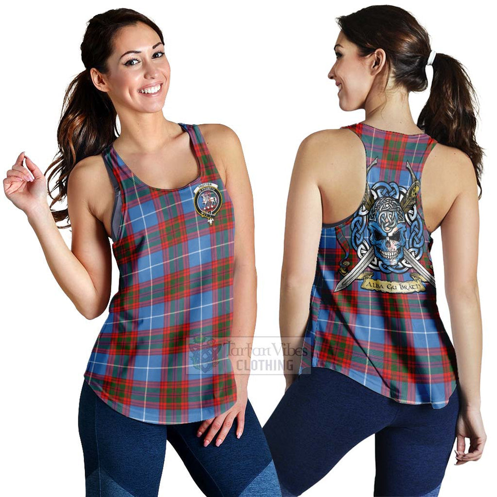 Trotter Tartan Women's Racerback Tanks with Family Crest Celtic Skull Style 4XL - Tartan Vibes Clothing