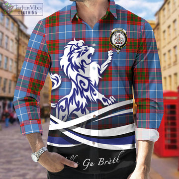 Trotter Tartan Long Sleeve Button Up Shirt with Alba Gu Brath Regal Lion Emblem Men's Shirt - Tartan Vibes Clothing