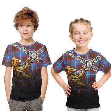 Trotter Crest Tartan Kid T-Shirt with Golden Lion Emblem Celtic Style Youth XL Size14 - Tartan Vibes Clothing