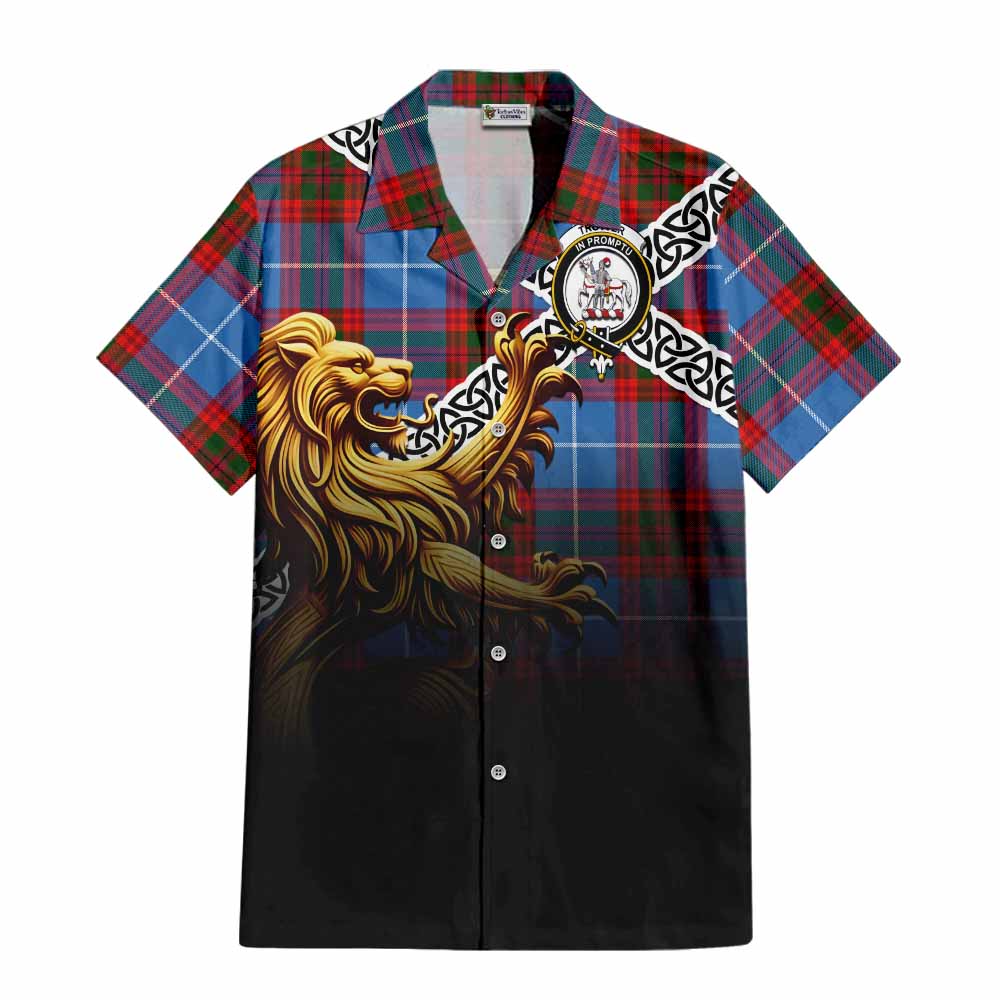 Trotter Crest Tartan Hawaiian Shirt with Golden Lion Emblem Celtic Style Kid - Tartan Vibes Clothing